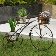 Soporte para Plantas en Forma de Triciclo Soporte para Macetas con 3 Cestas Huecas y Ruedas Aspecto Parisino para Patio Jardín Bronce