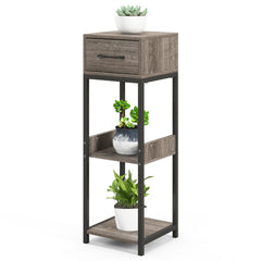 Soporte para Plantas Alto de 3 Niveles Mesa de Metal para Plantas con Cajón Antivuelco Estante de Exhibición de Esquina Vertical Gris