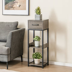 Soporte para Plantas Alto de 3 Niveles Mesa de Metal para Plantas con Cajón Antivuelco Estante de Exhibición de Esquina Vertical Gris