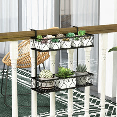 Soporte para Plantas del Metal 2 Niveles Estante Colgante para Flores con Ganchos Ajustables de 5,5-12,5cm Carga 30kg 60 x 33 x 59 cm Negro