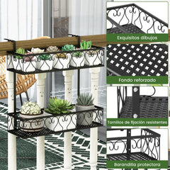 Soporte para Plantas del Metal 2 Niveles Estante Colgante para Flores con Ganchos Ajustables de 5,5-12,5cm Carga 30kg 60 x 33 x 59 cm Negro