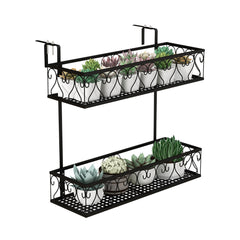 Soporte para Plantas del Metal 2 Niveles Estante Colgante para Flores con Ganchos Ajustables de 5,5-12,5cm Carga 30kg 60 x 33 x 59 cm Negro
