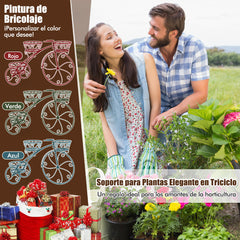 Soporte para Plantas en Forma de Triciclo Soporte para Macetas con 3 Cestas Huecas y Ruedas Aspecto Parisino para Patio Jardín Negro