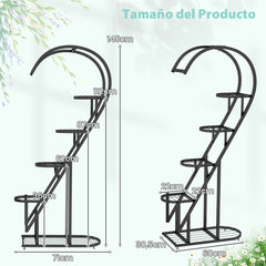Juego de 2 Soportes Para Plantas de Metal de 5 Niveles Con Escalera en Forma de Corazón y Gancho para Colgar 71 x 30,5 x 148 cm -Negro
