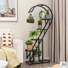 Juego de 2 Soportes Para Plantas de Metal de 5 Niveles Con Escalera en Forma de Corazón y Gancho para Colgar 71 x 30,5 x 148 cm -Negro