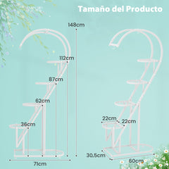 Juego de 2 Soportes Para Plantas de Metal de 5 Niveles Con Escalera en Forma de Corazón y Gancho para Colgar 71 x 30,5 x 148 cm -Blanco