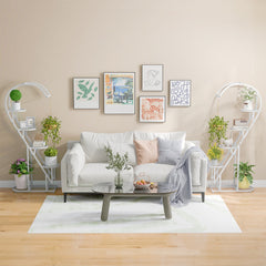 Juego de 2 Soportes Para Plantas de Metal de 5 Niveles Con Escalera en Forma de Corazón y Gancho para Colgar 71 x 30,5 x 148 cm -Blanco
