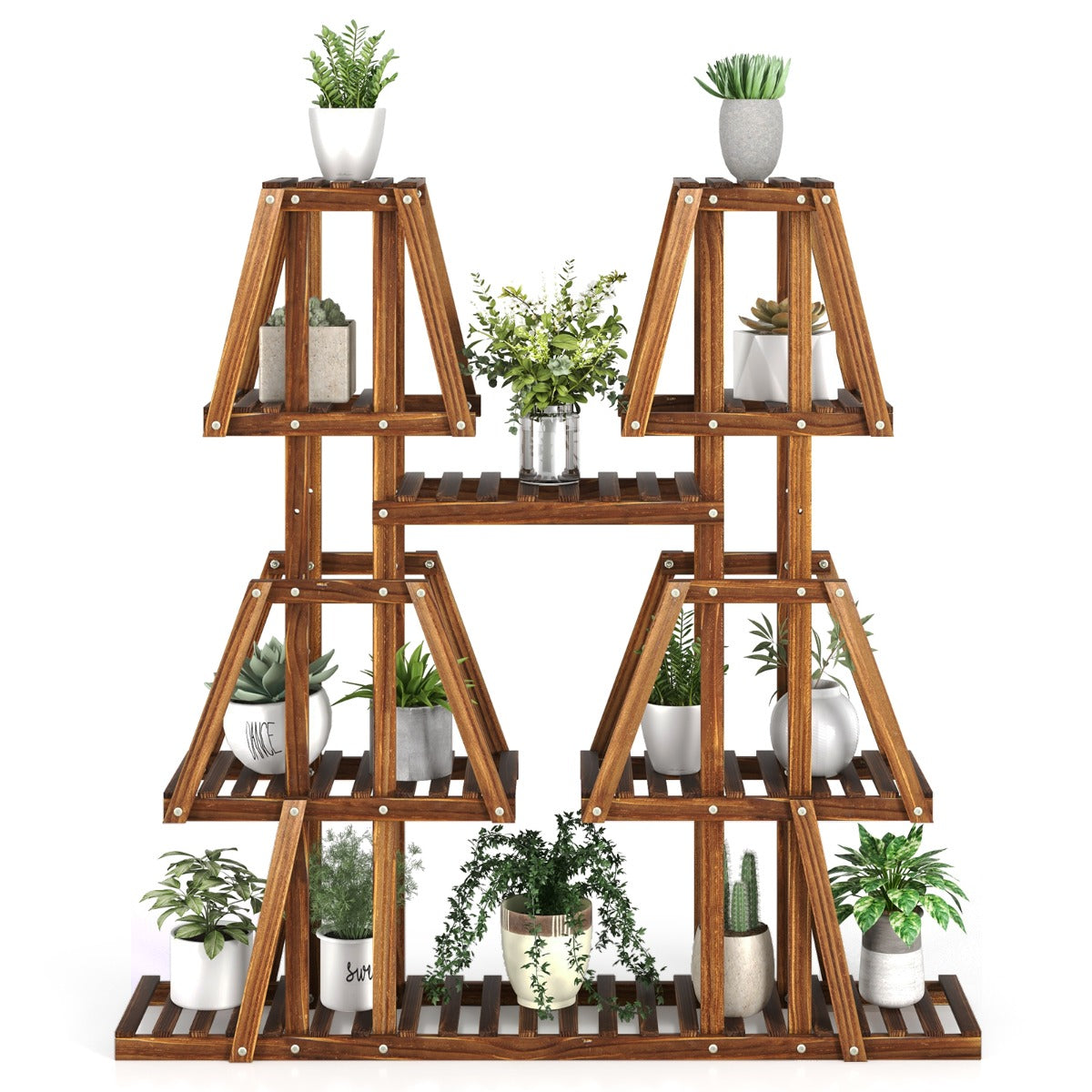 Estantería de Madera de 5 Niveles para Múltiples Flores Soporte para Plantas Decorativa de Escalera para Jardín Exterior 113 x 27 x 114 cm