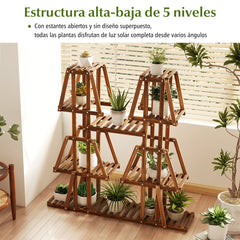 Estantería de Madera de 5 Niveles para Múltiples Flores Soporte para Plantas Decorativa de Escalera para Jardín Exterior 113 x 27 x 114 cm