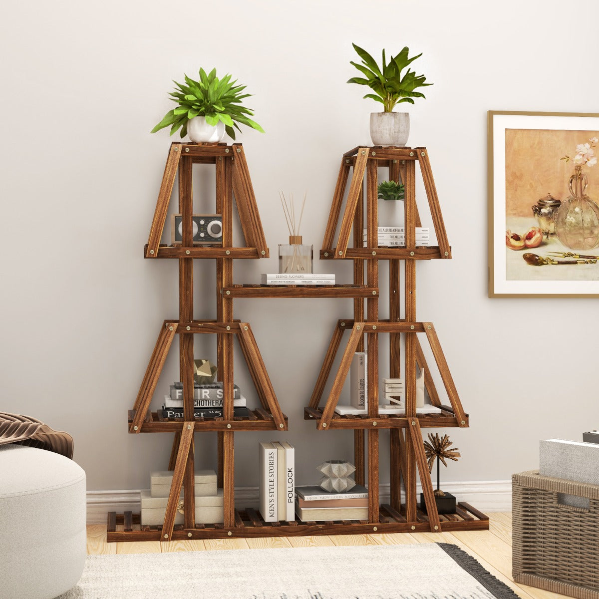 Estantería de Madera de 5 Niveles para Múltiples Flores Soporte para Plantas Decorativa de Escalera para Jardín Exterior 113 x 27 x 114 cm