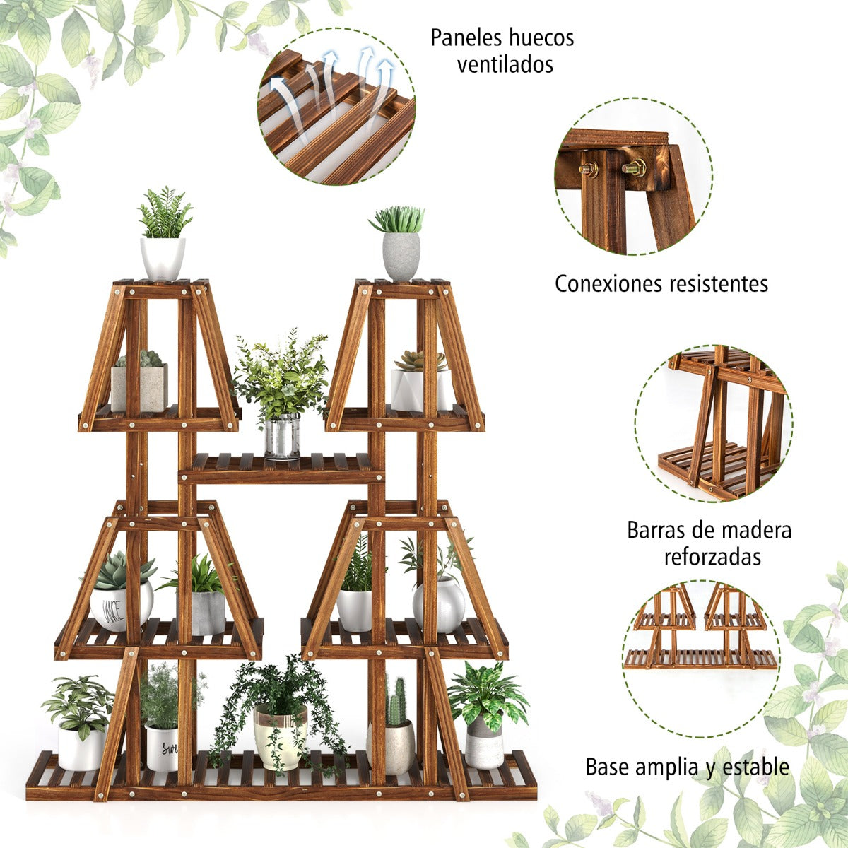 Estantería de Madera de 5 Niveles para Múltiples Flores Soporte para Plantas Decorativa de Escalera para Jardín Exterior 113 x 27 x 114 cm