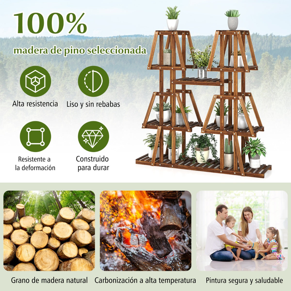 Estantería de Madera de 5 Niveles para Múltiples Flores Soporte para Plantas Decorativa de Escalera para Jardín Exterior 113 x 27 x 114 cm