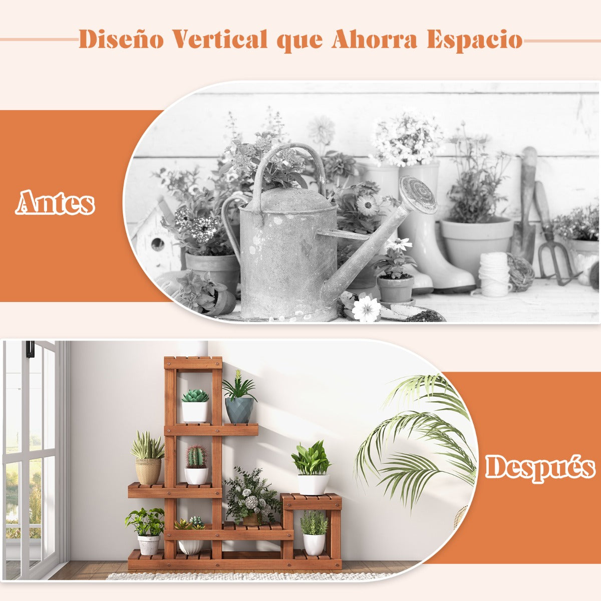 Soporte para Plantas Flores de Madera de 6 Niveles Estante Esquinero Decorativa de Escalera para Jardín Exterior Balcón 90 x 25 x 91,5 cm