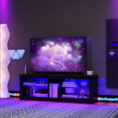 Soporte para TV con Luz LED para TV hasta 65'' Centro de Entretenimiento con Estantes de Vidrio Templado Ajustables Consola de TV Marrón