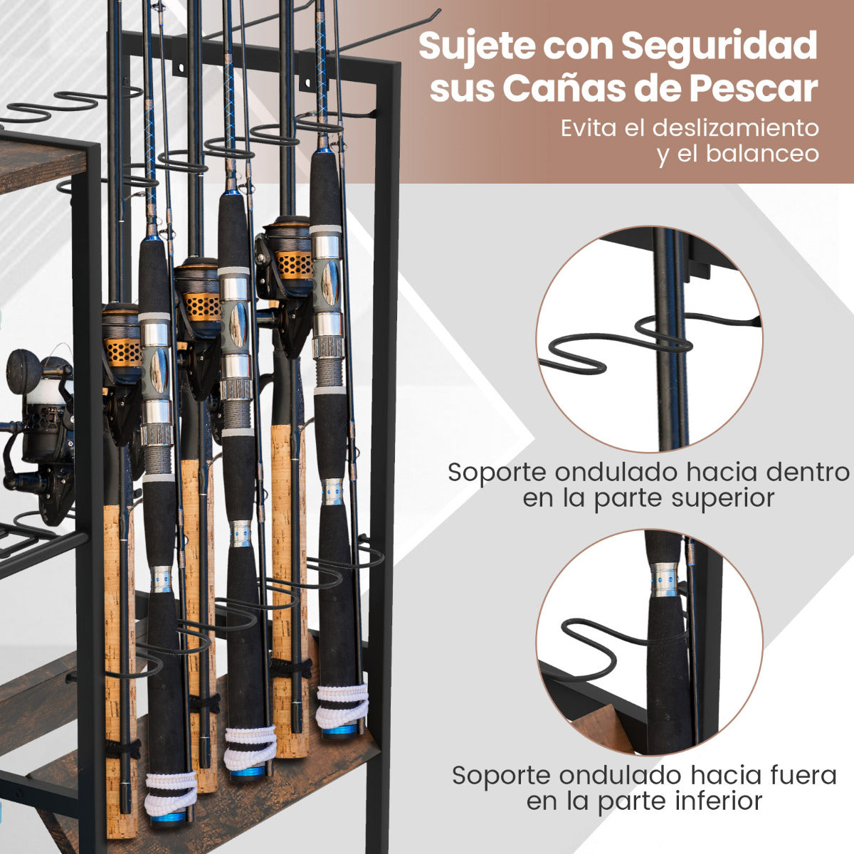 Soporte para Varas de Pescar Carro Organizador de Equipos de Pesca con Ruedas Universales Bloqueables Organizador de Equipos para Garaje