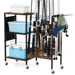 Soporte para Varas de Pescar Carro Organizador de Equipos de Pesca con Ruedas Universales Bloqueables Organizador de Equipos para Garaje