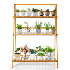 Estantes para Plantas de 3 Niveles Estantería de Bambú Decorativa para Macetas de Flores para Patio y Jardín 70 x 38 x 95,5cm Natural