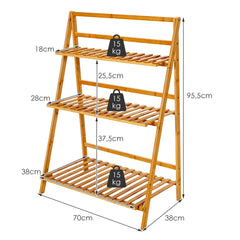 Estantes para Plantas de 3 Niveles Estantería de Bambú Decorativa para Macetas de Flores para Patio y Jardín 70 x 38 x 95,5cm Natural
