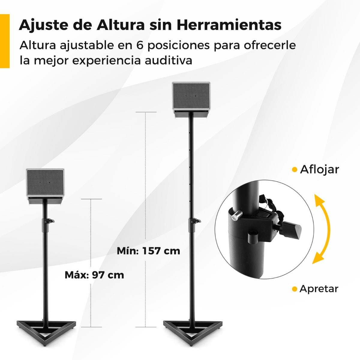 Set de 2 Soportes Ajustables para Altavoces de Estudio Altura Regulable de 97-157 cm con Adhesivos Antideslizantes y Base Triangular Negro