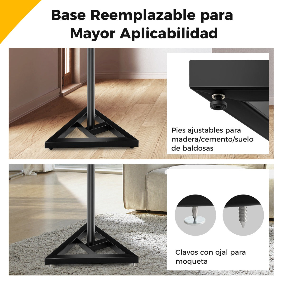 Set de 2 Soportes Ajustables para Altavoces de Estudio Altura Regulable de 97-157 cm con Adhesivos Antideslizantes y Base Triangular Negro