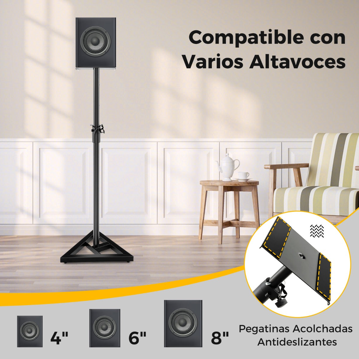 Set de 2 Soportes Ajustables para Altavoces de Estudio Altura Regulable de 97-157 cm con Adhesivos Antideslizantes y Base Triangular Negro