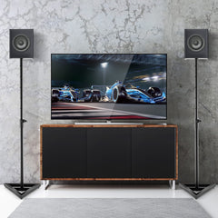 Set de 2 Soportes Ajustables para Altavoces de Estudio Altura Regulable de 97-157 cm con Adhesivos Antideslizantes y Base Triangular Negro