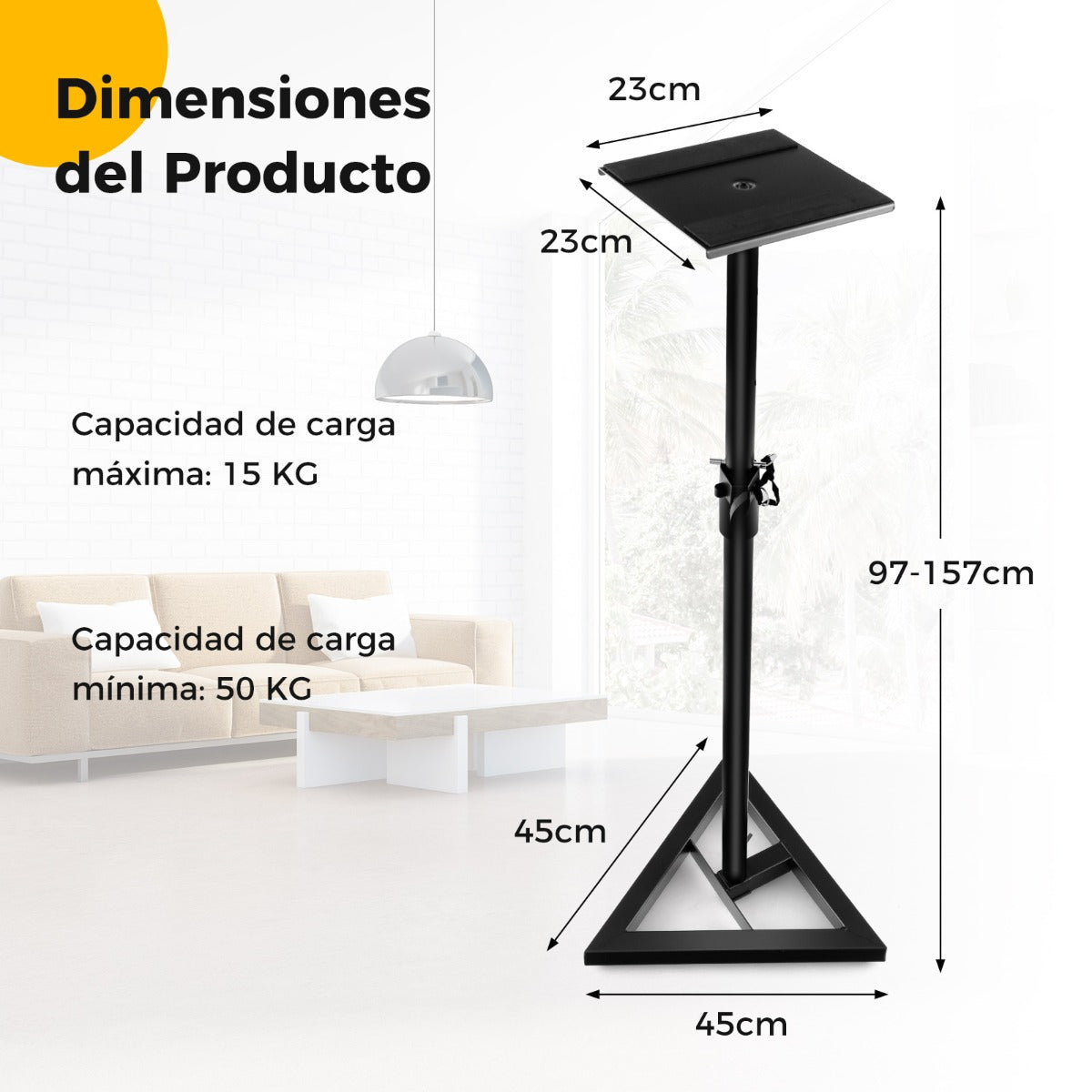 Set de 2 Soportes Ajustables para Altavoces de Estudio Altura Regulable de 97-157 cm con Adhesivos Antideslizantes y Base Triangular Negro