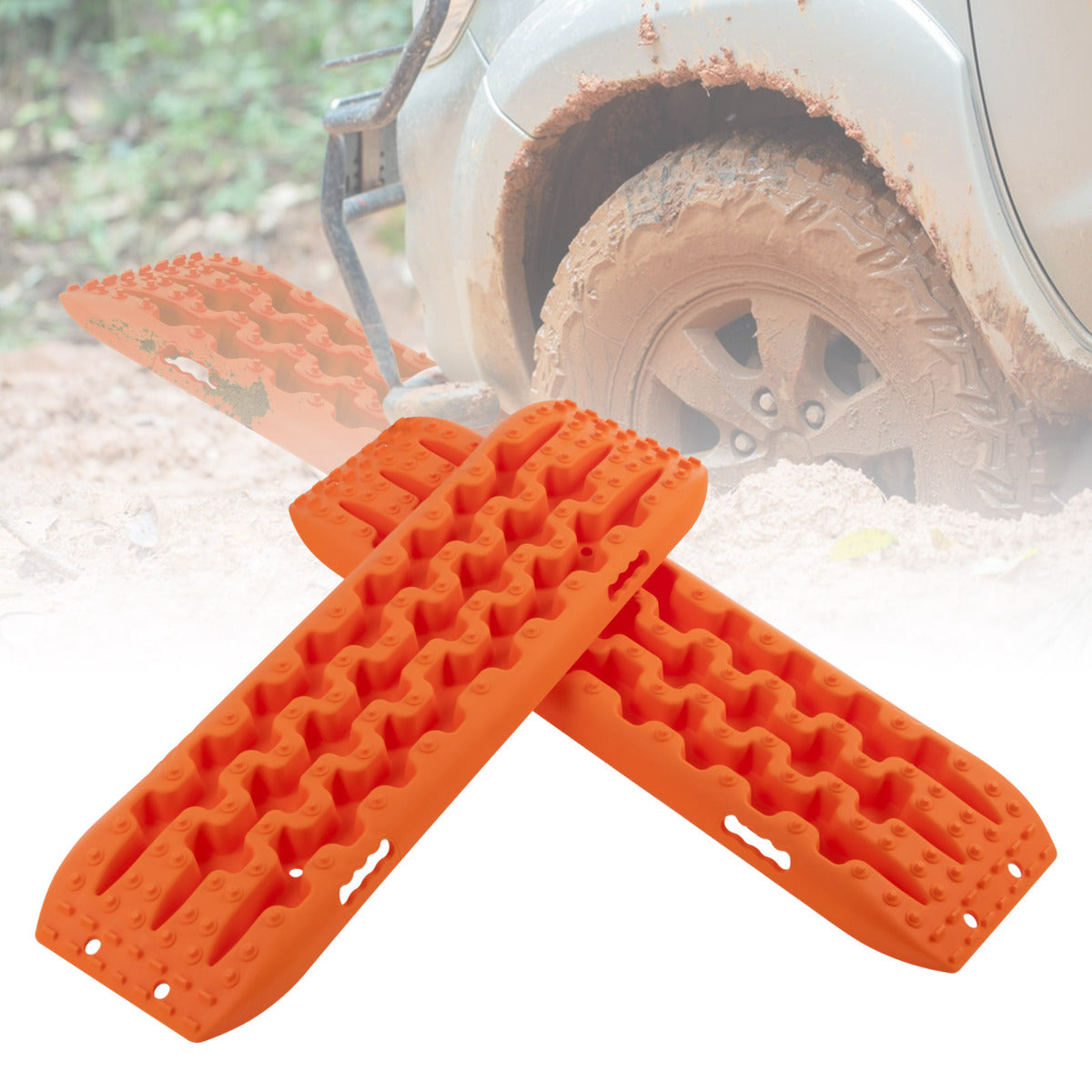 Tablas de Tracción Todoterreno Alfombrillas de Tracción 2 Piezas para Nieve Extracción y Recuperación de Vehículos 107 x 31 x 7 cm Naranja