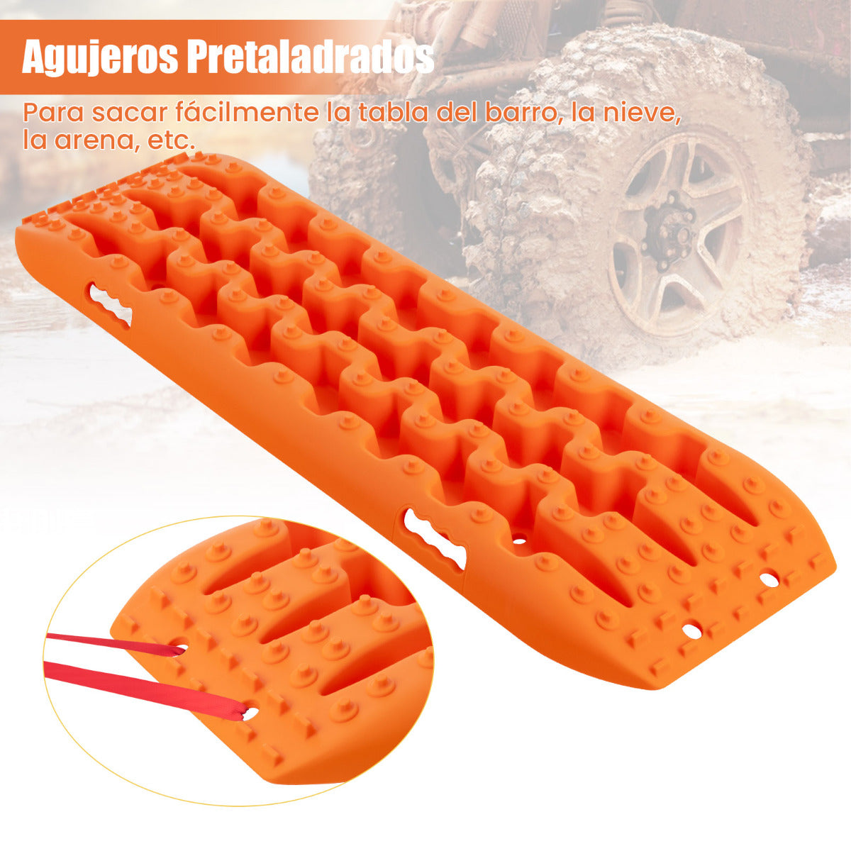Tablas de Tracción Todoterreno Alfombrillas de Tracción 2 Piezas para Nieve Extracción y Recuperación de Vehículos 107 x 31 x 7 cm Naranja
