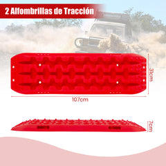 Tablas de Tracción Todoterreno Alfombrillas de Tracción 2 Piezas para Nieve Extracción y Recuperación de Vehículos 107 x 31 x 7 cm Rojo