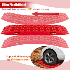 Tablas de Tracción Todoterreno Alfombrillas de Tracción 2 Piezas para Nieve Extracción y Recuperación de Vehículos 107 x 31 x 7 cm Rojo