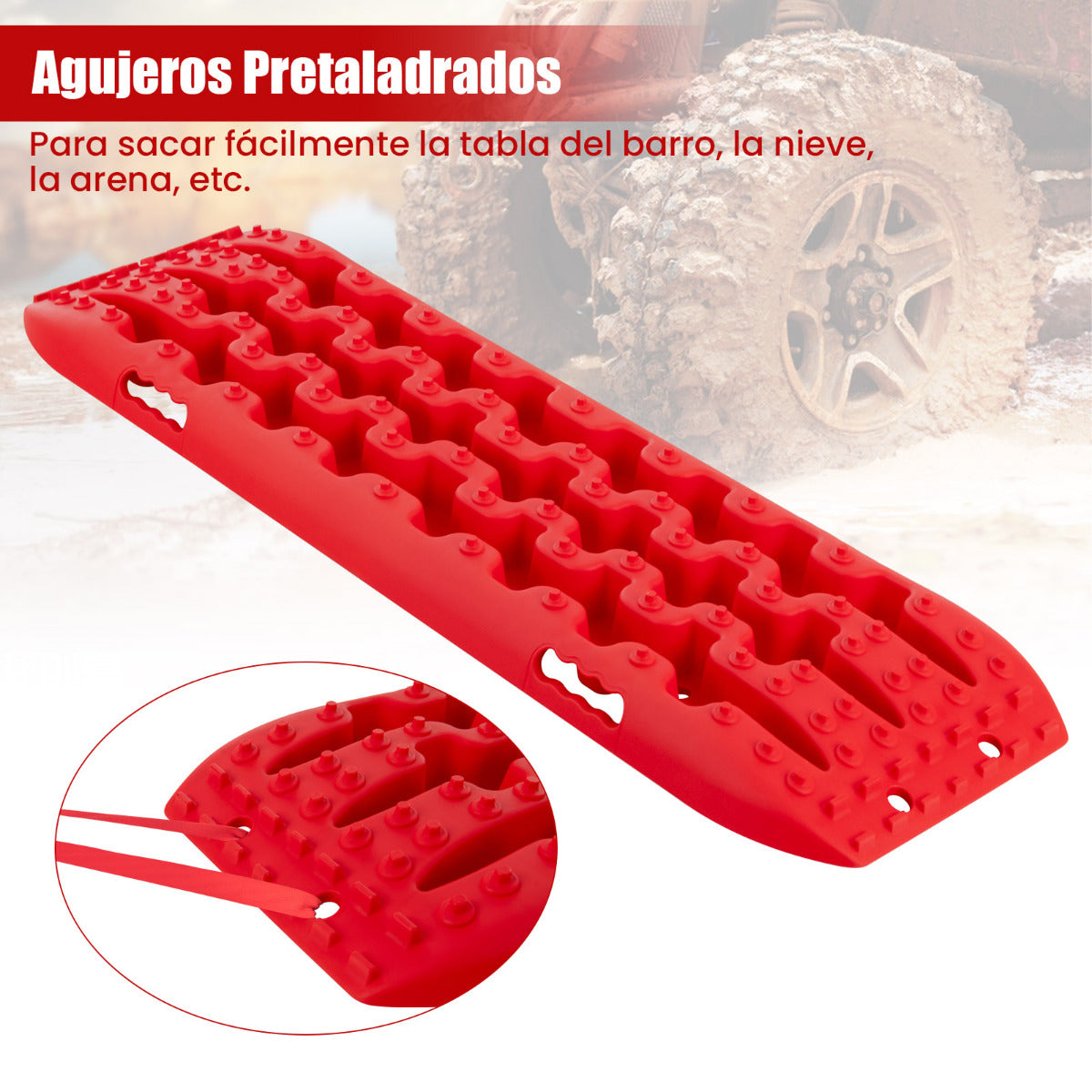 Tablas de Tracción Todoterreno Alfombrillas de Tracción 2 Piezas para Nieve Extracción y Recuperación de Vehículos 107 x 31 x 7 cm Rojo