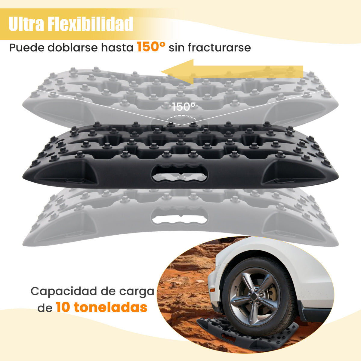 Tablas de Tracción Todoterreno Alfombrillas de Tracción 2 Piezas para Nieve Extracción y Recuperación de Vehículos 58 x 31 x 6 cm Negro
