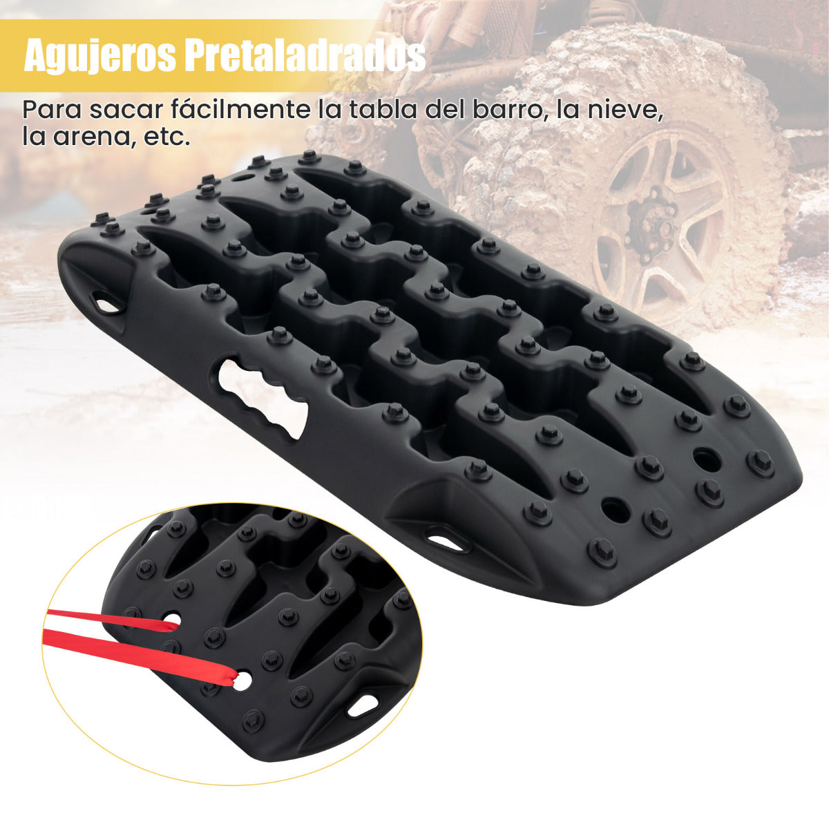 Tablas de Tracción Todoterreno Alfombrillas de Tracción 2 Piezas para Nieve Extracción y Recuperación de Vehículos 58 x 31 x 6 cm Negro