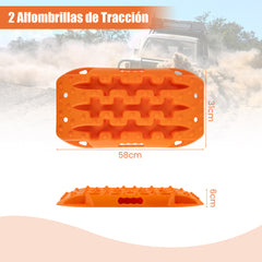 Tablas de Tracción Todoterreno Alfombrillas de Tracción 2 Piezas para Nieve Extracción y Recuperación de Vehículos 58 x 31 x 6 cm Naranja