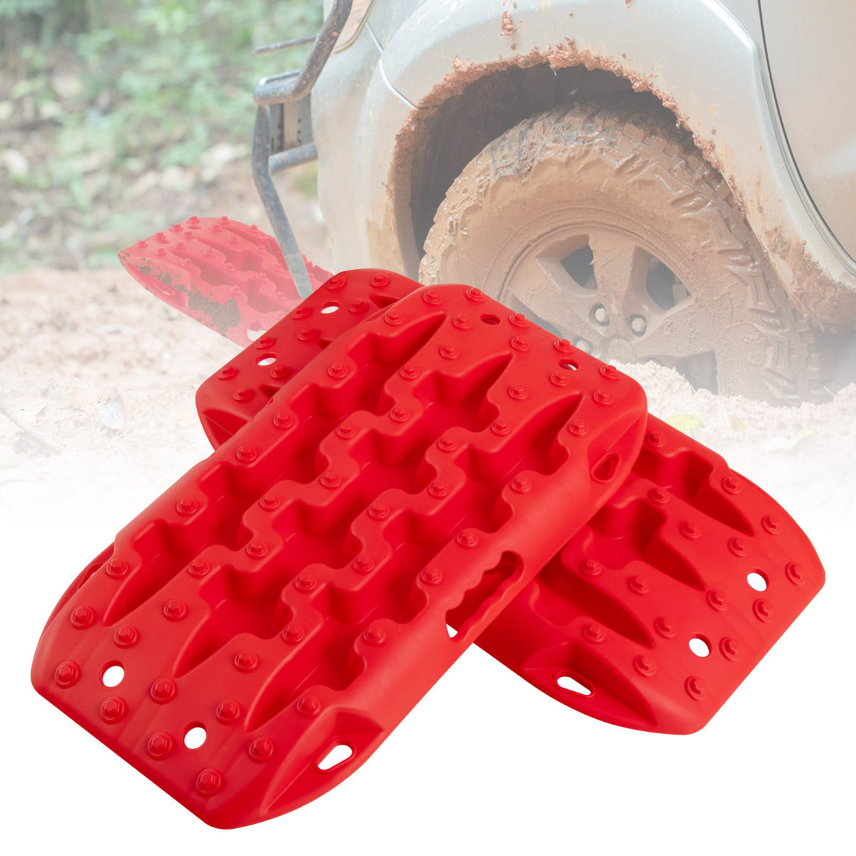 Tablas de Tracción Todoterreno Alfombrillas de Tracción 2 Piezas para Nieve Extracción y Recuperación de Vehículos 58 x 31 x 6 cm Rojo