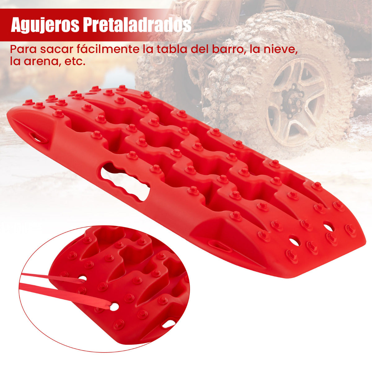 Tablas de Tracción Todoterreno Alfombrillas de Tracción 2 Piezas para Nieve Extracción y Recuperación de Vehículos 58 x 31 x 6 cm Rojo