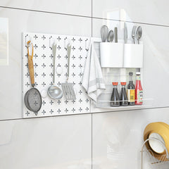 Tablero Perforado de Pared con 2 Paneles de Tablero Perforado Estante de Almacenamiento Imanes y Ganchos para Cocina y Oficina Blanco