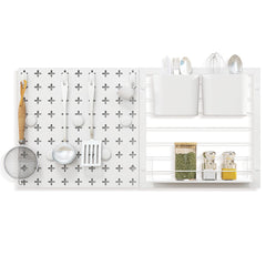 Tablero Perforado de Pared con 2 Paneles de Tablero Perforado Estante de Almacenamiento Imanes y Ganchos para Cocina y Oficina Blanco