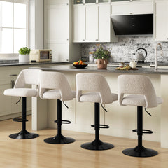 Juego de 2 Taburetes de Bar Sillas de Bar Giratorias Ajustables con Respaldo y Reposapiés Tapizados en Tela Teddy para Cocina Comedor Blanco