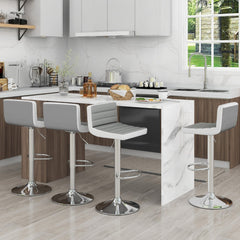 Conjunto de 2 Taburetes de Bar Giratorias Ajustables con Base Metálica y Reposapiés de Cuero PU para Isla de Cocina Pub y Café Gris