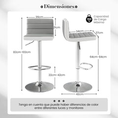 Conjunto de 2 Taburetes de Bar Giratorias Ajustables con Base Metálica y Reposapiés de Cuero PU para Isla de Cocina Pub y Café Gris