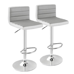 Conjunto de 2 Taburetes de Bar Giratorias Ajustables con Base Metálica y Reposapiés de Cuero PU para Isla de Cocina Pub y Café Gris