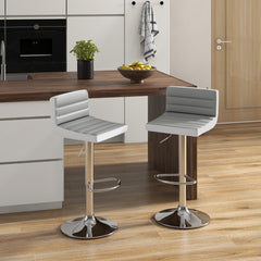 Conjunto de 2 Taburetes de Bar Giratorias Ajustables con Base Metálica y Reposapiés de Cuero PU para Isla de Cocina Pub y Café Gris