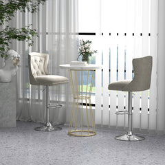 Juego de 2 Sillas de Bar Taburete de Bar de Terciopelo Holandés con Reposapiés Base de Metal Silla Giratoria Ajustable para Cocina Gris