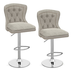 Juego de 2 Sillas de Bar Taburete de Bar de Terciopelo Holandés con Reposapiés Base de Metal Silla Giratoria Ajustable para Cocina Gris