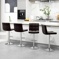 Juego de 2 Taburetes de Piel Sintética con Altura Ajustable Asiento Giratorio de 360° Reposapiés y Base Metálica Silla de Comedor Marrón