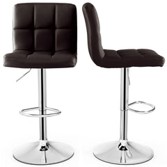 Juego de 2 Taburetes de Piel Sintética con Altura Ajustable Asiento Giratorio de 360° Reposapiés y Base Metálica Silla de Comedor Marrón