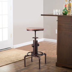 Taburete de Bar Estilo Industrial Vintage Altura Ajustable 59,5-75cm con Reposapiés Silla de Comedor para Pub Bar Restaurante
