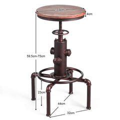 Taburete de Bar Estilo Industrial Vintage Altura Ajustable 59,5-75cm con Reposapiés Silla de Comedor para Pub Bar Restaurante
